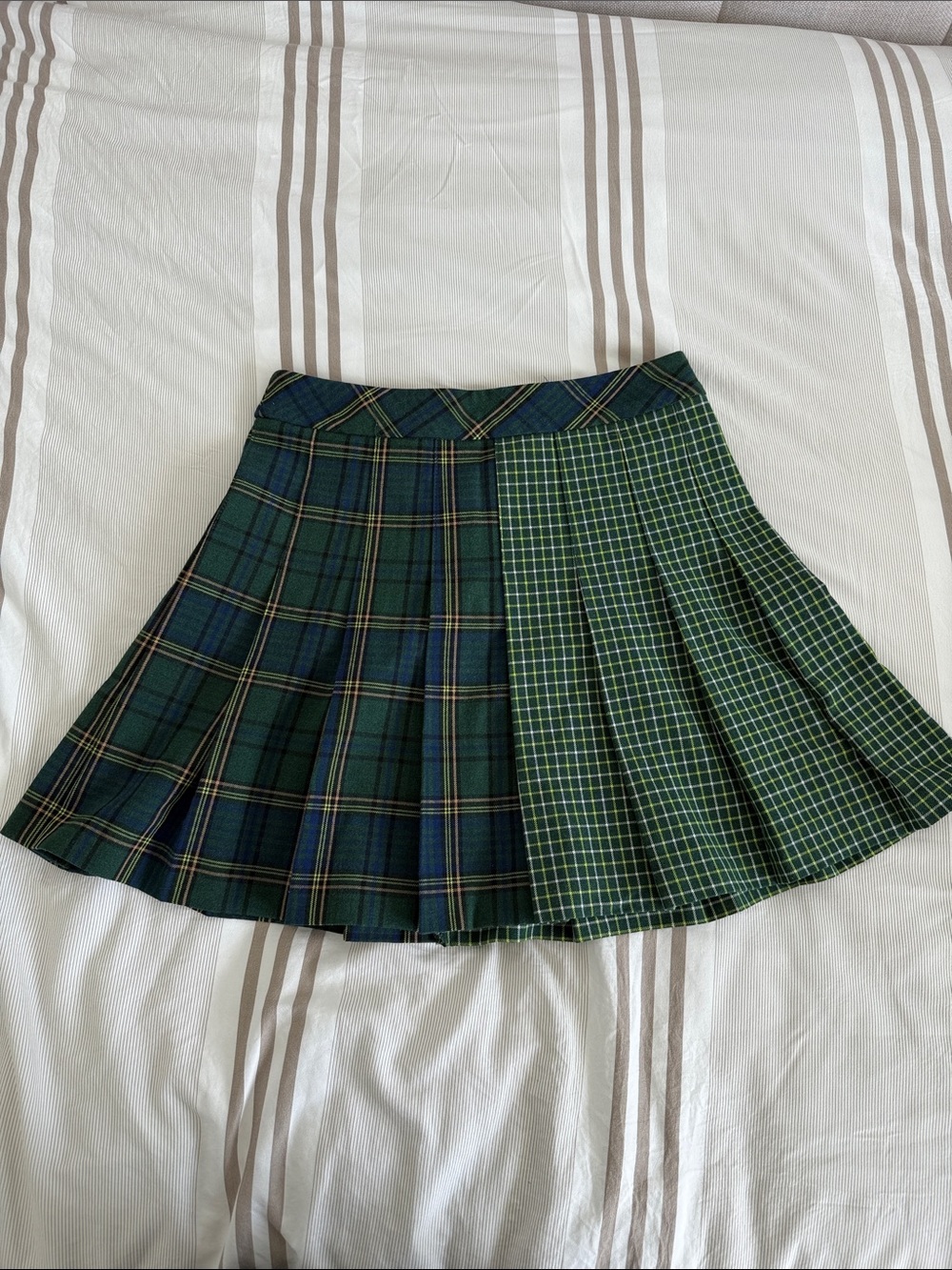 Preppy Pleated Green & Navy Plaid Mini Skirt